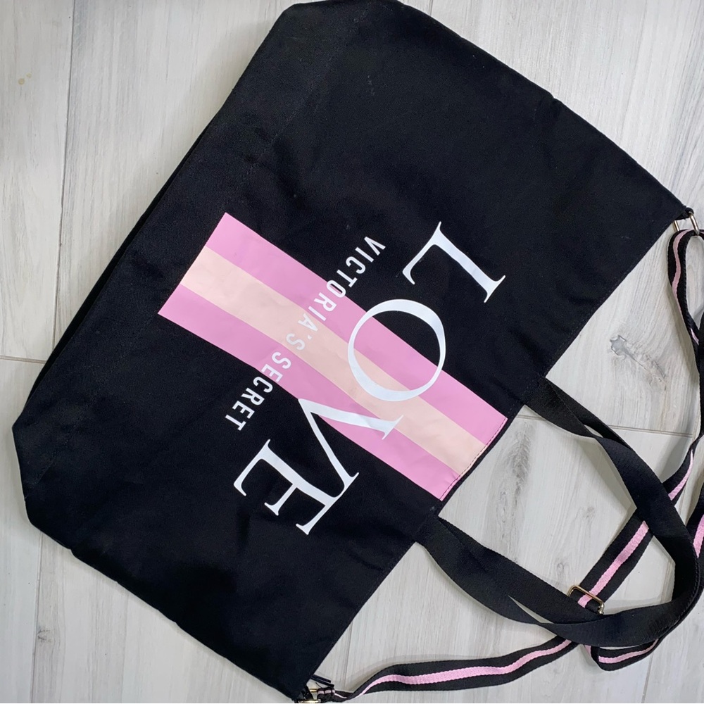 Victoria's Secret Black Tote with Pink Stripes